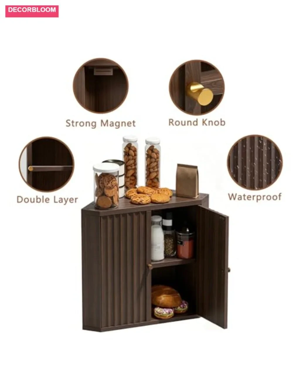 Extra Large Corner Bread Box for Kitchen Countertop, MDF Wood, Space-Saving